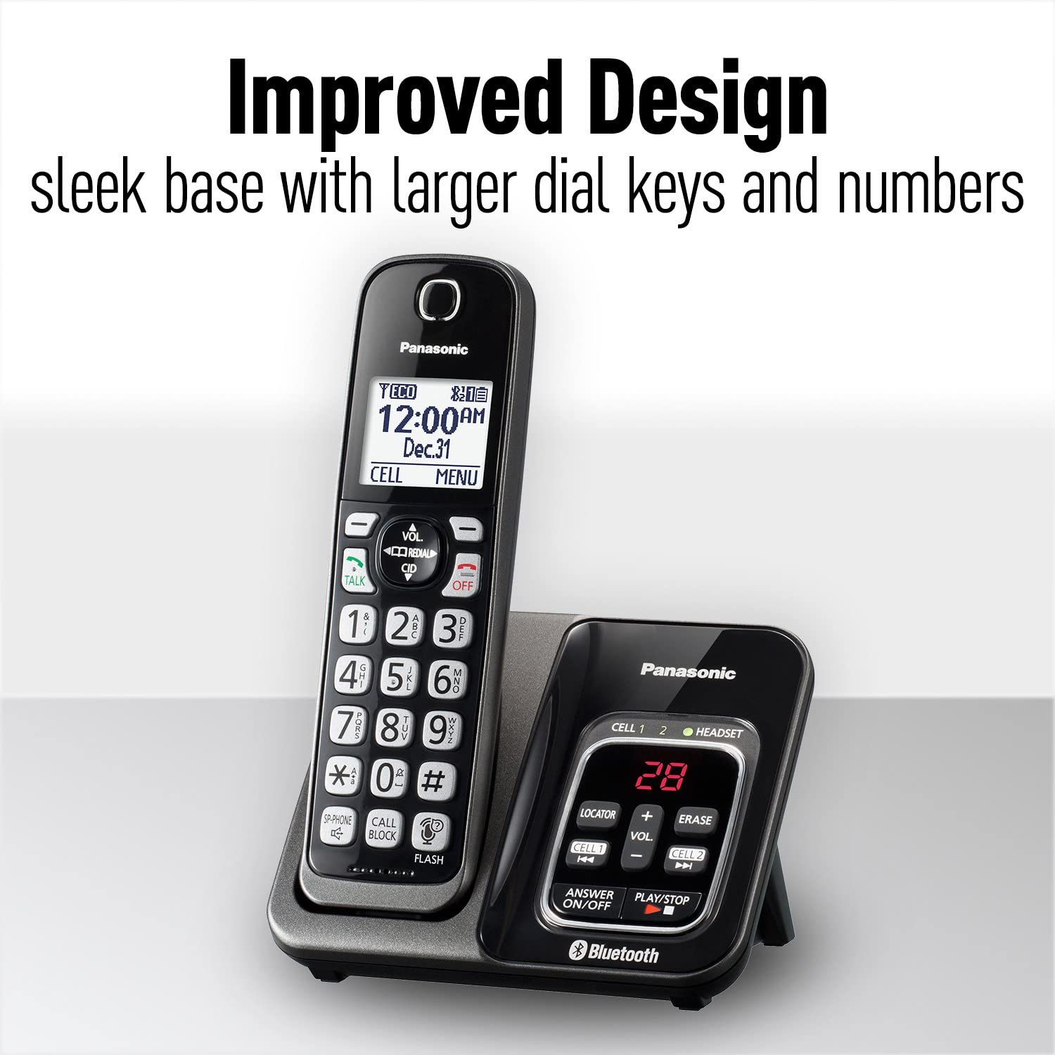 PANASONIC Expandable Cordless Phone System with Link2Cell Bluetooth, Voice Assistant, Answering Machine and Call Blocking - 4 Cordless Handsets - KX-TGD564M (Metallic Black) PANASONIC Expandable Cordless Phone System with Link2Cell Bluetooth, Voice Assistant, Answering Machine and Call Blocking - 4 Cordless Handsets - KX-TGD564M (Metallic Black)